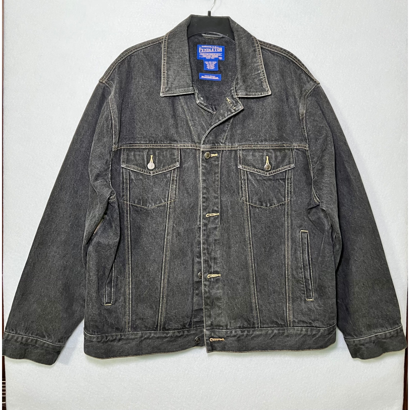 Vintage 90s/Y2k Pendleton Wool Patch Western Aztec Jean Jacket Black/Tan Xl